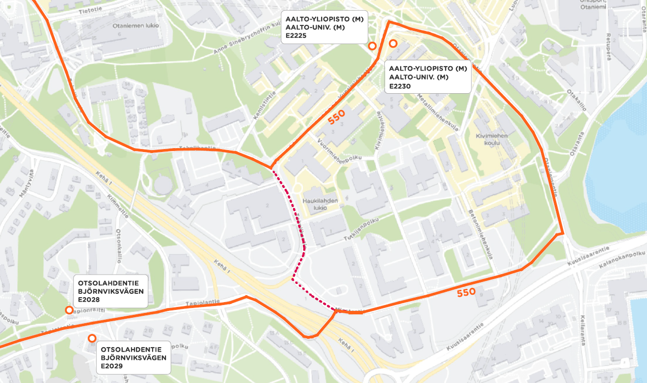 Miestentie will be opened and Vuorimiehentie roundabout will be removed  from use – changes to route 550 | Jokeri Light Rail